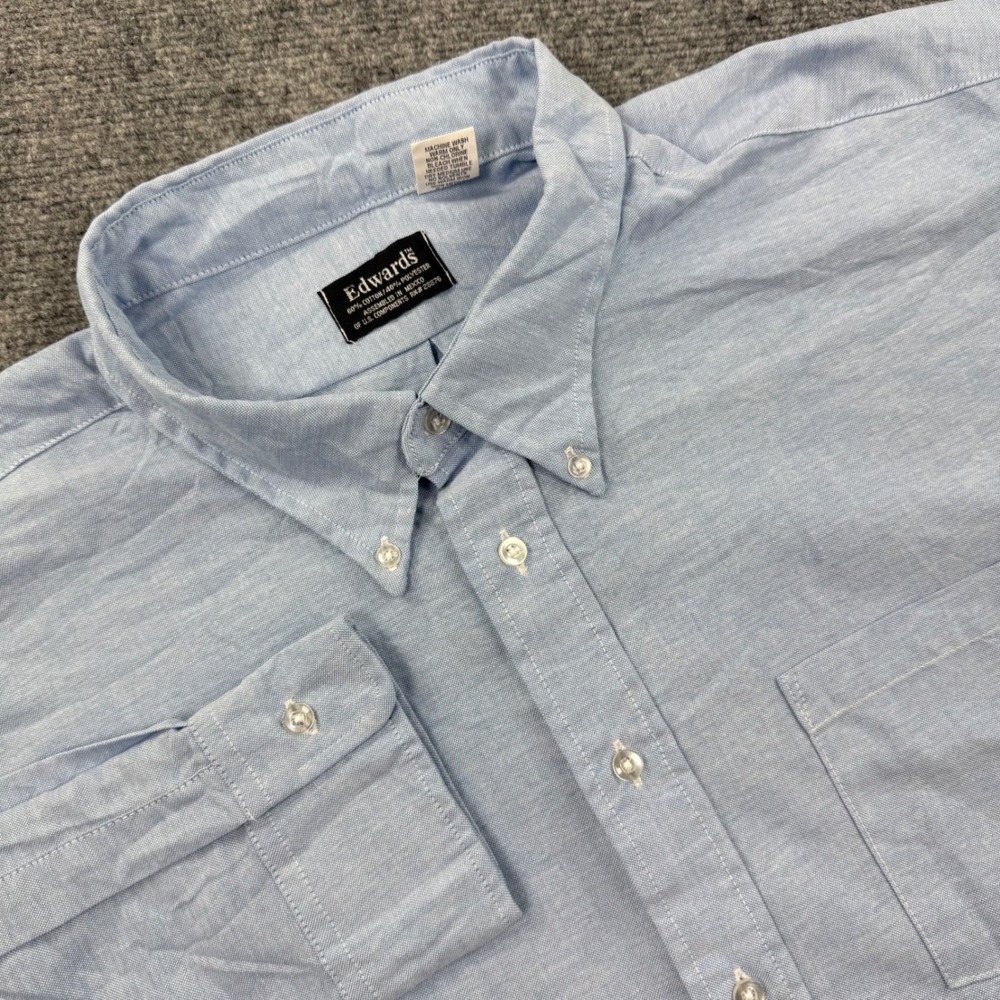 Edwards Button Down Shirt 20.5 Light‎ Blue Oxford Long Sleeve Mens